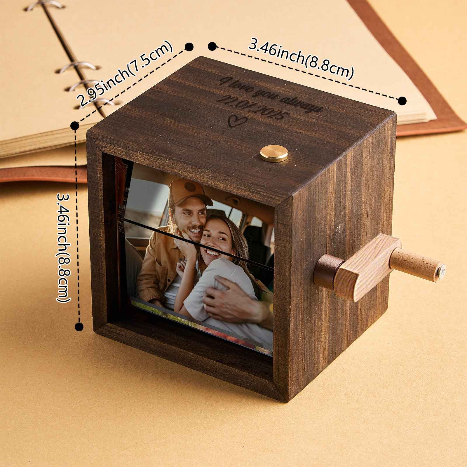 Custom Text & Photo Personalized Music Flipbook Frame Animation Machine Hand-cranked Flipbook Box Photo Album with Light Anniversary Gifts