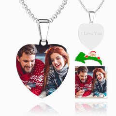 Custom Photo Heart Tag Necklace - Personalised Engraved Stainless Steel Jewellery