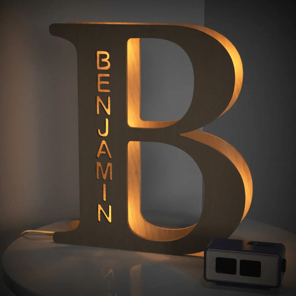 Personalised Wooden Letter Lamp - Custom Name Night Light 19CM - Unique Gift