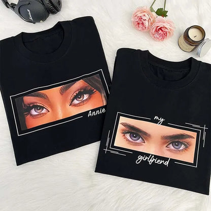 Size guide display for personalised T-shirt showing XS to 4XL options to ensure a flattering fit for all body types when ordering personalised shirts.