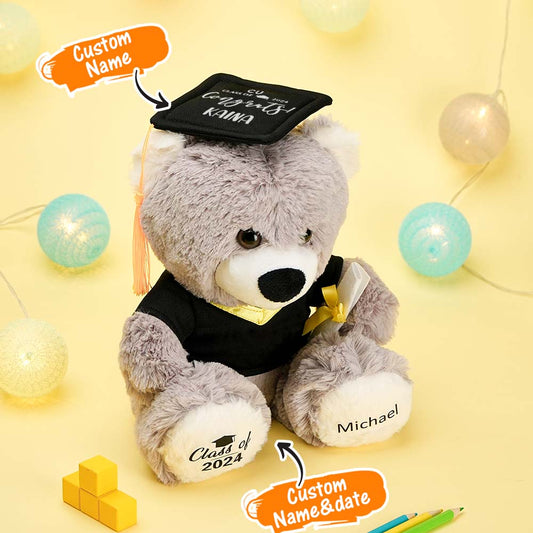 Personalised graduation teddy bear 25 x 22 cm — soft plush graduation keepsake personalised with graduate’s name and date, perfect custom name teddy bear gift