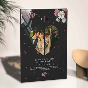 Black Floral Custom Photo Collage gift for Couples Plaque