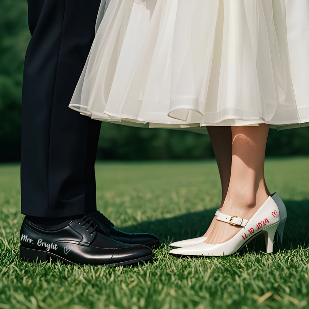 Personalised Heart Wedding Shoe Stickers - Custom Name & Date Transparent Sole Decals