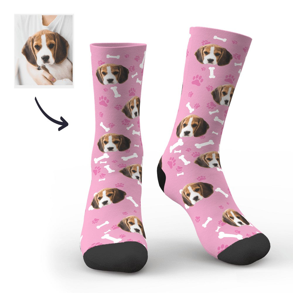 Size guide for personalised photo socks displaying Man Woman Kid foot length measurements for custom printed socks