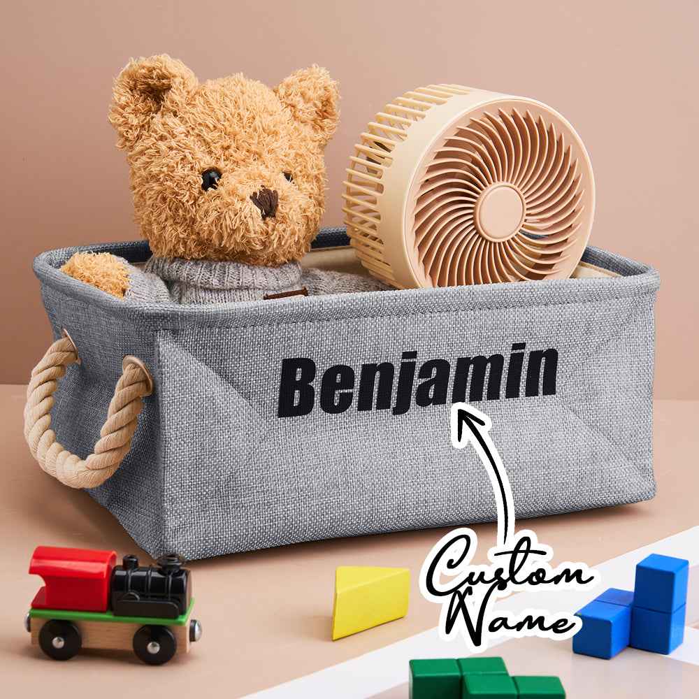Personalized Storage Basket with Name Toy Bin Linen Organizer Gift for Children