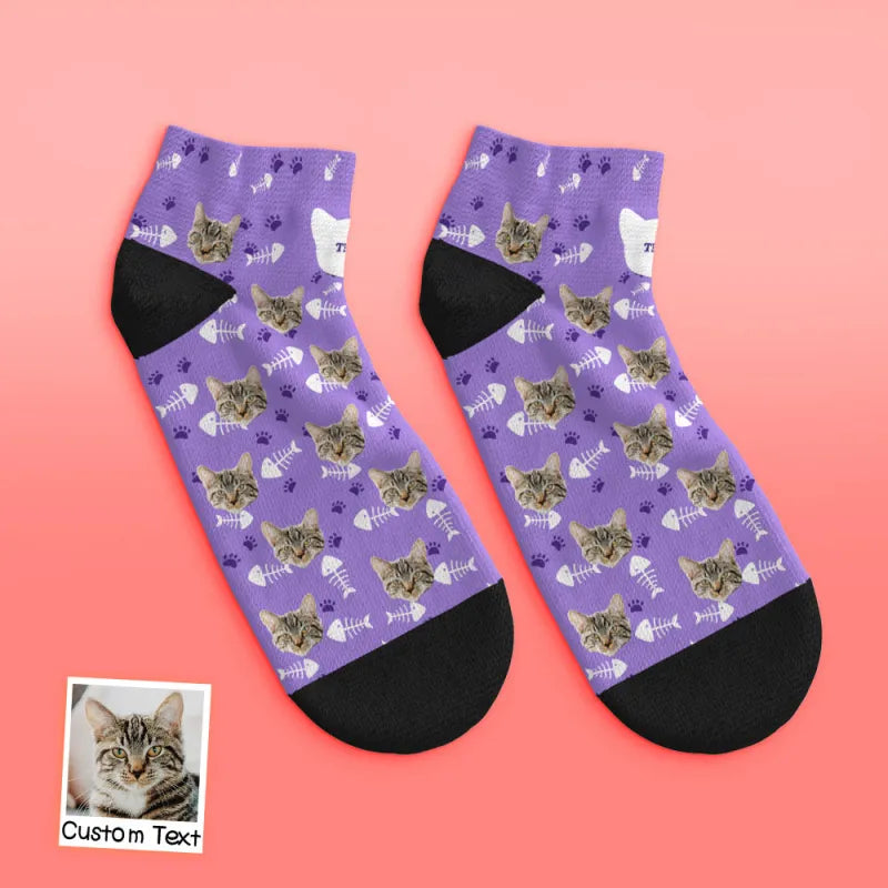 Close-up of toe and print detail on personalised cat socks clear high-resolution custom print
