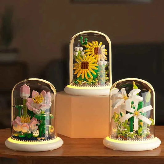 Kapok Flower Bouquets DIY Flower Building Set Perfect Birthday Gift with Dust Cover Valentines Gift