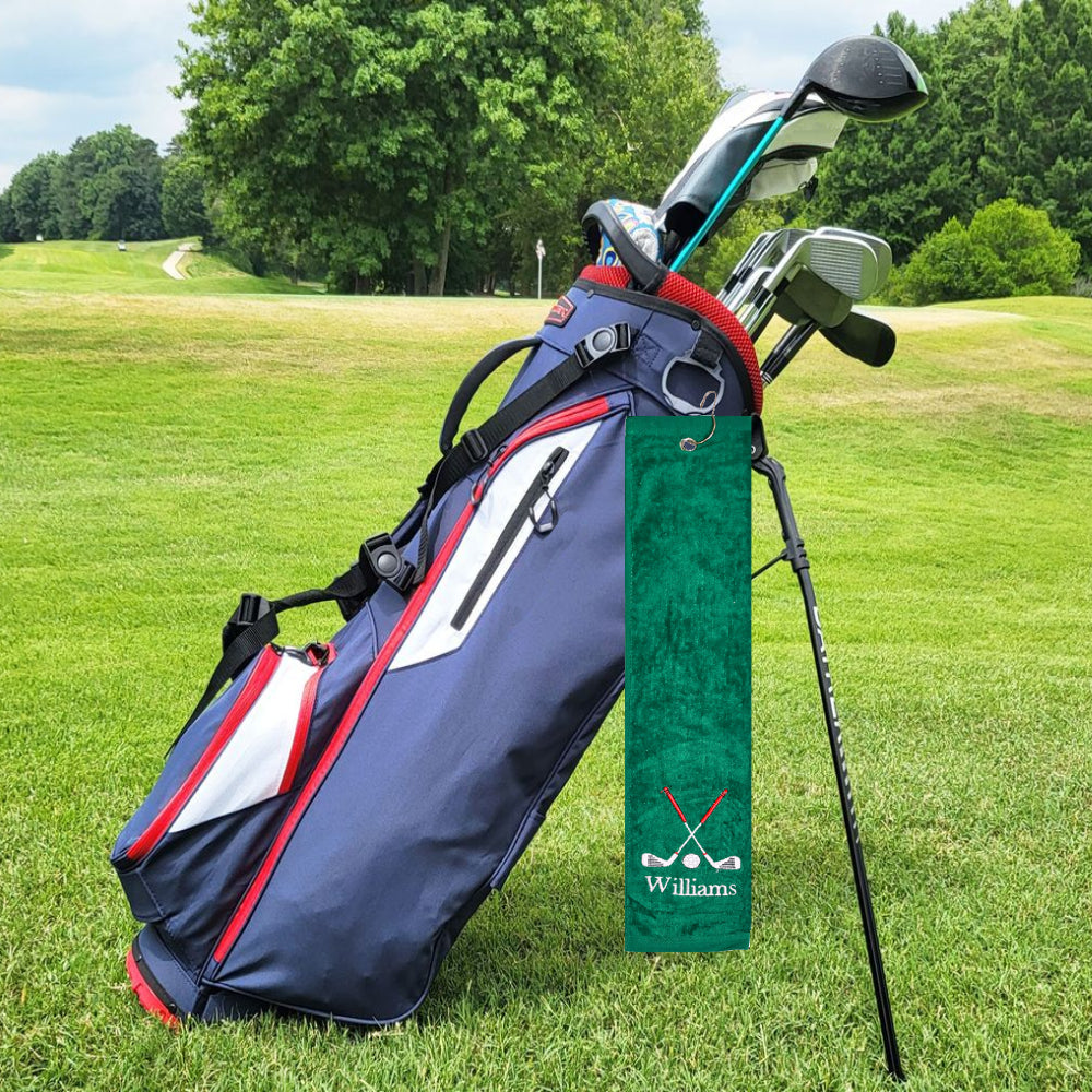 Personalised Embroidered Name Golf Towel with Clip | Gift for Golfers