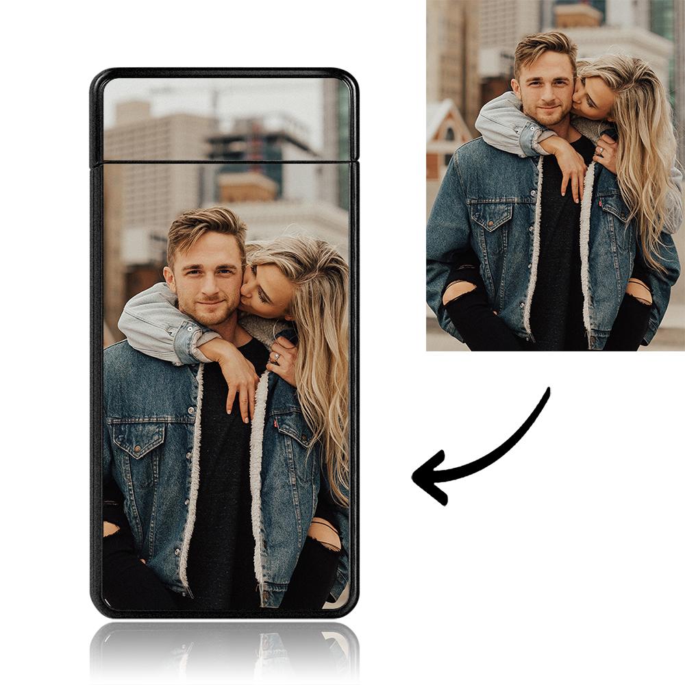 Personalised photo-printed rechargeable electric lighter with dual‑sided full‑colour image