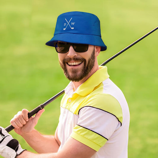 Personalised unisex embroidered bucket hat front view – soft cotton fisherman/golf hat, foldable and breathable