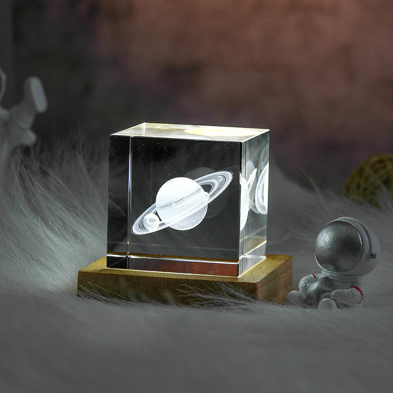 3D Moon Crystal Cube with LED Base | Personalised Night Light Gift