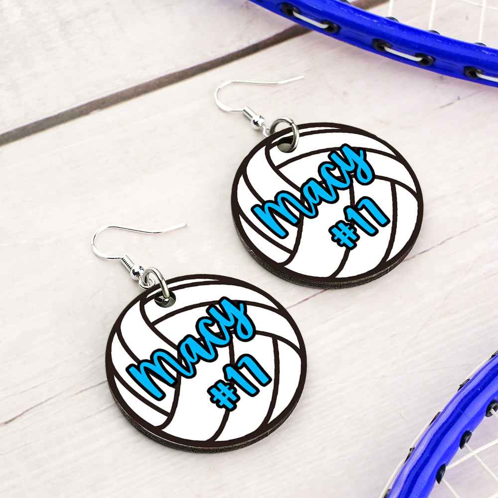 Personalized Volleyball Earrings with Name and Number Earrings Gift for Volleyball Lover