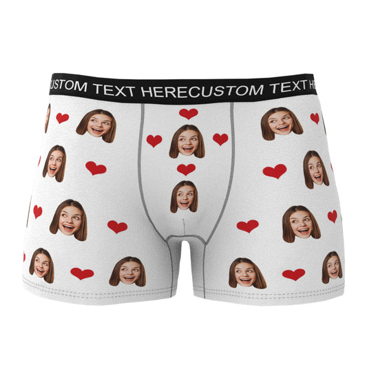 Custom Heart Face Boxer Briefs personalised men's underwear — front view with heart photo print, perfect Valentine's Day gift