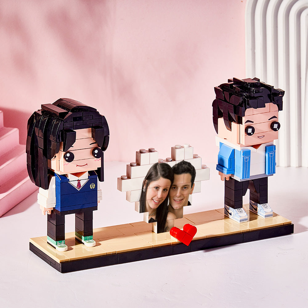 Personalised Brick Figures for 2 People – custom full‑body mini block photo figures of a couple, handcrafted from eco‑friendly ABS