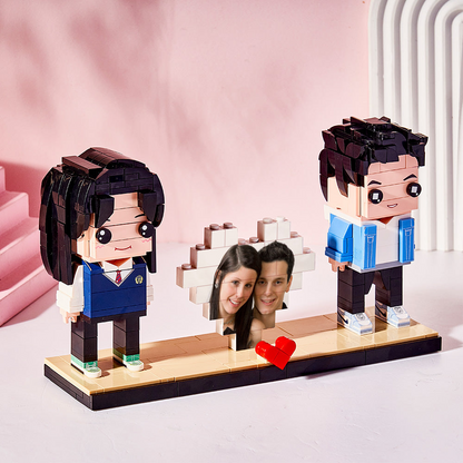 Personalised Brick Figures for 2 People – custom full‑body mini block photo figures of a couple, handcrafted from eco‑friendly ABS