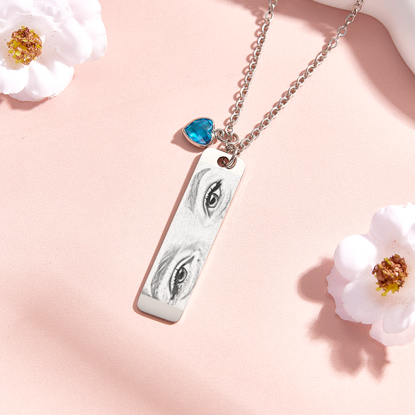 Custom Photo Necklace with Birthstone Eye Engraved Necklace Gifts for Her