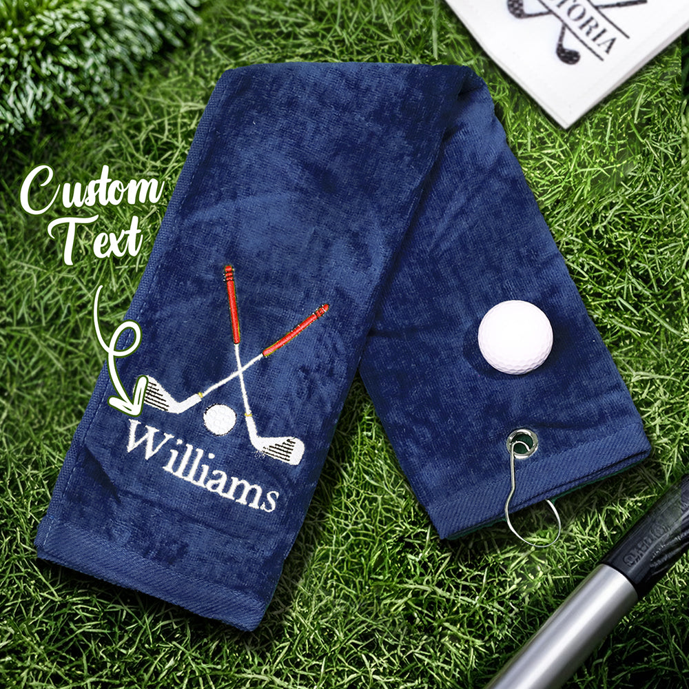 Personalised Embroidered Name Golf Towel with Clip | Gift for Golfers