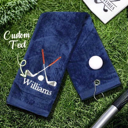 Personalised Embroidered Name Golf Towel with Clip | Gift for Golfers