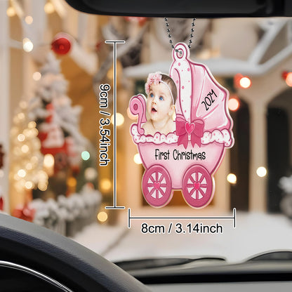 Personalised Baby Carriage Christmas Ornament with Photo - Acrylic Keepsake Gift