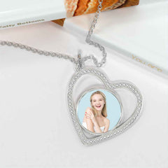 Custom Heart Pendant Inlaid Zircons Photo Necklace