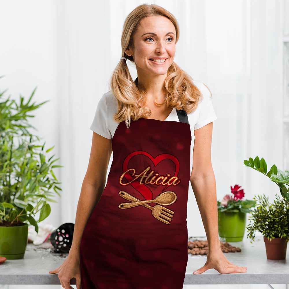 Custom Name Apron Personalized Heart Kitchen Apron