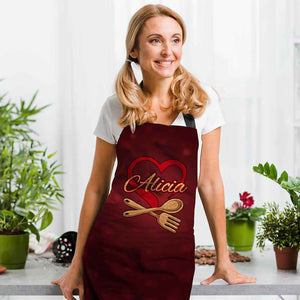 Custom Name Apron Personalized Heart Kitchen Apron