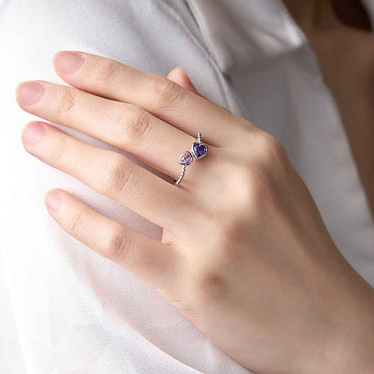 Personalized Heart-Shaped Birthstone Adjustable Ring