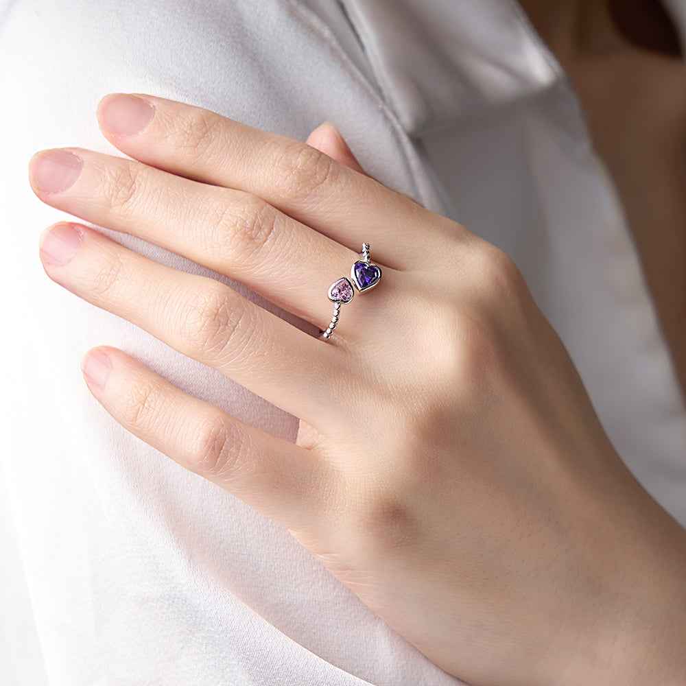 Personalized Heart-Shaped Birthstone Adjustable Ring