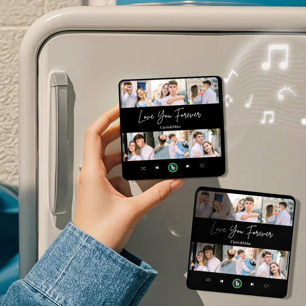 Charging demonstration for FridgeBeats music fridge magnet showing USB cable and port — 30‑minute fast charge for 4–6 hours playback