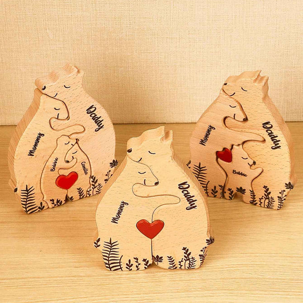 Custom Name Wooden Heart Bear Puzzle – Personalized Family Gift