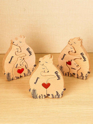 Custom Name Wooden Heart Bear Puzzle – Personalized Family Gift