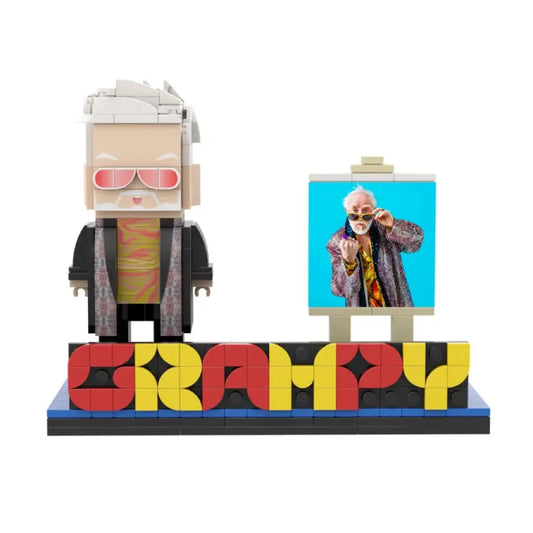 Personalised full-body Grampy brick figure made from your photo — custom Father's Day gift capturing dad's hair, smile and favourite shirt