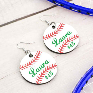 Personalized Baseball Softball Wooden Earrings Birthday Anniversary Gift for Sports Lover
