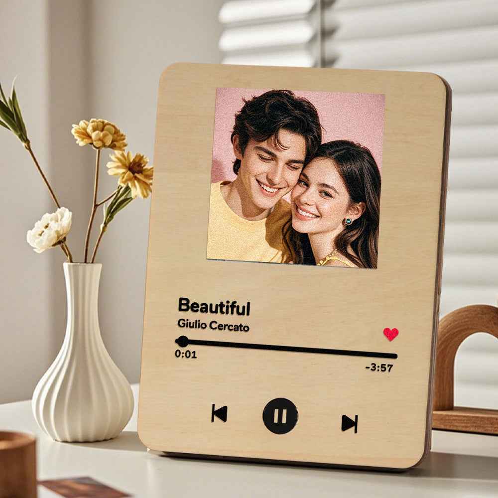 Wooden Music Record Player with Photo Wedding Anniversary Gifts