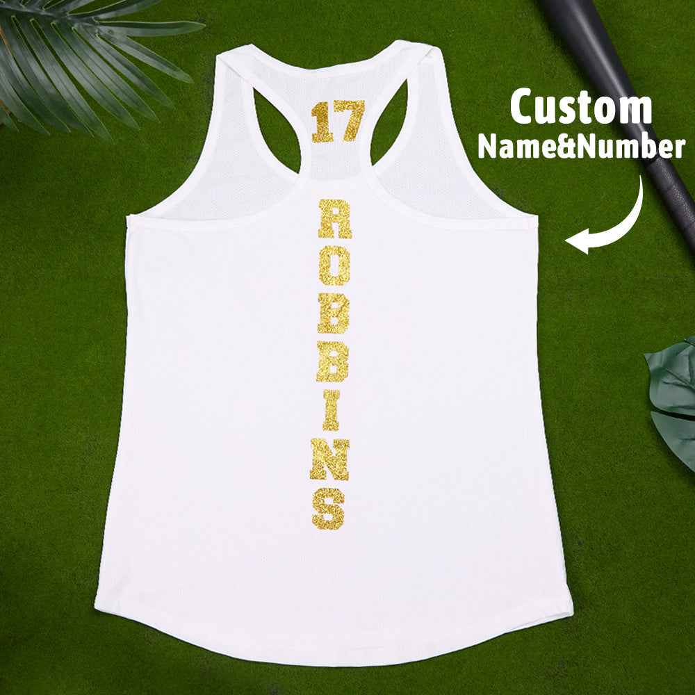 Personalized Tank Top Glitter Baseball Softball Heart Women's Vest Gift for Sport Lovers