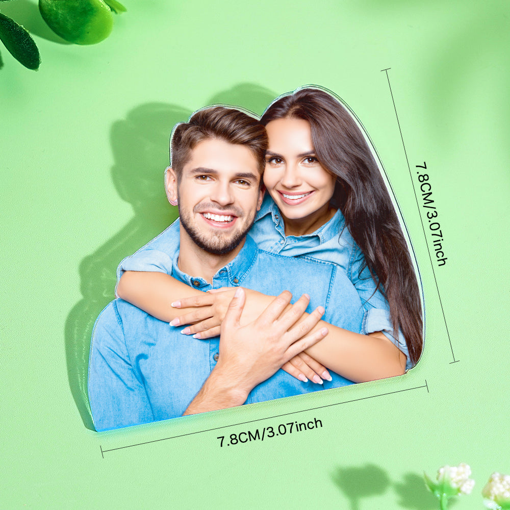 Detailed multi-angle shot of acrylic keepsake button charm highlighting durable clear acrylic and high-resolution photo print