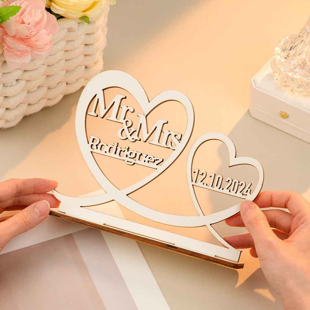 Personalized Wooden Table Decoration Sign with Name and Date for Wedding Anniversary Gift for Couple