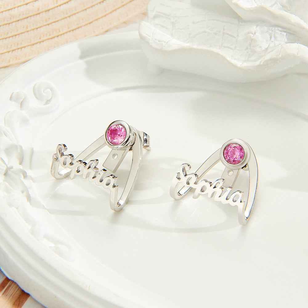 Personalized Birthstone Earrings with Name Earrings Jewelry Gift for Her