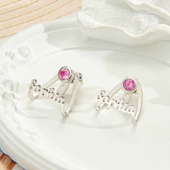 Personalized Birthstone Earrings with Name Earrings Jewelry Gift for Her