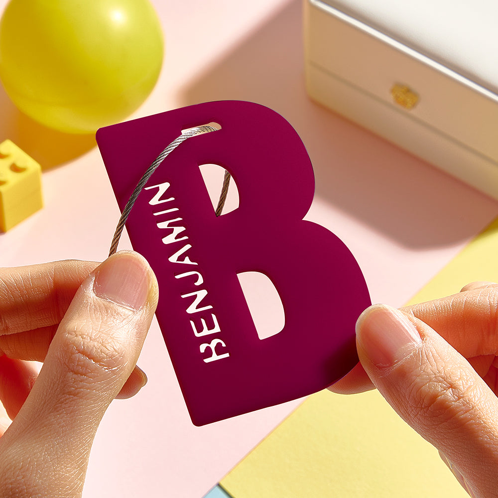 Reverse view of personalised acrylic name tag showing smooth back finish and scratch-resistant print for everyday wear