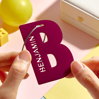 Reverse view of personalised acrylic name tag showing smooth back finish and scratch-resistant print for everyday wear