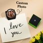 Colourful Personalised Photo Magnets (3cm x 3.5cm) – custom metal magnetic clips displaying a family photo on a fridge