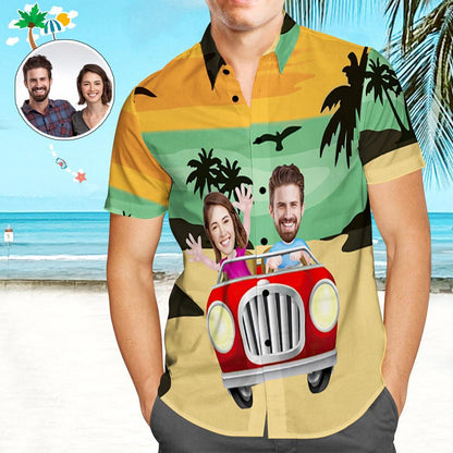 Custom Face Hawaii Shirt personalised funny summer beach shirt with full-front photo print on classic lapel collar – bright, fade‑resistant colours