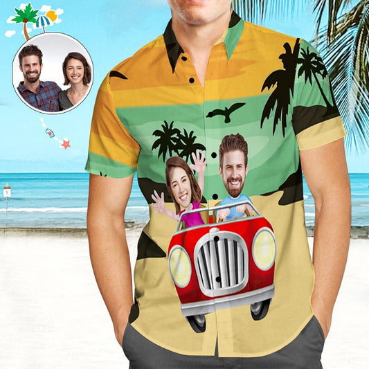 Custom Face Hawaii Shirt personalised funny summer beach shirt with full-front photo print on classic lapel collar – bright, fade‑resistant colours