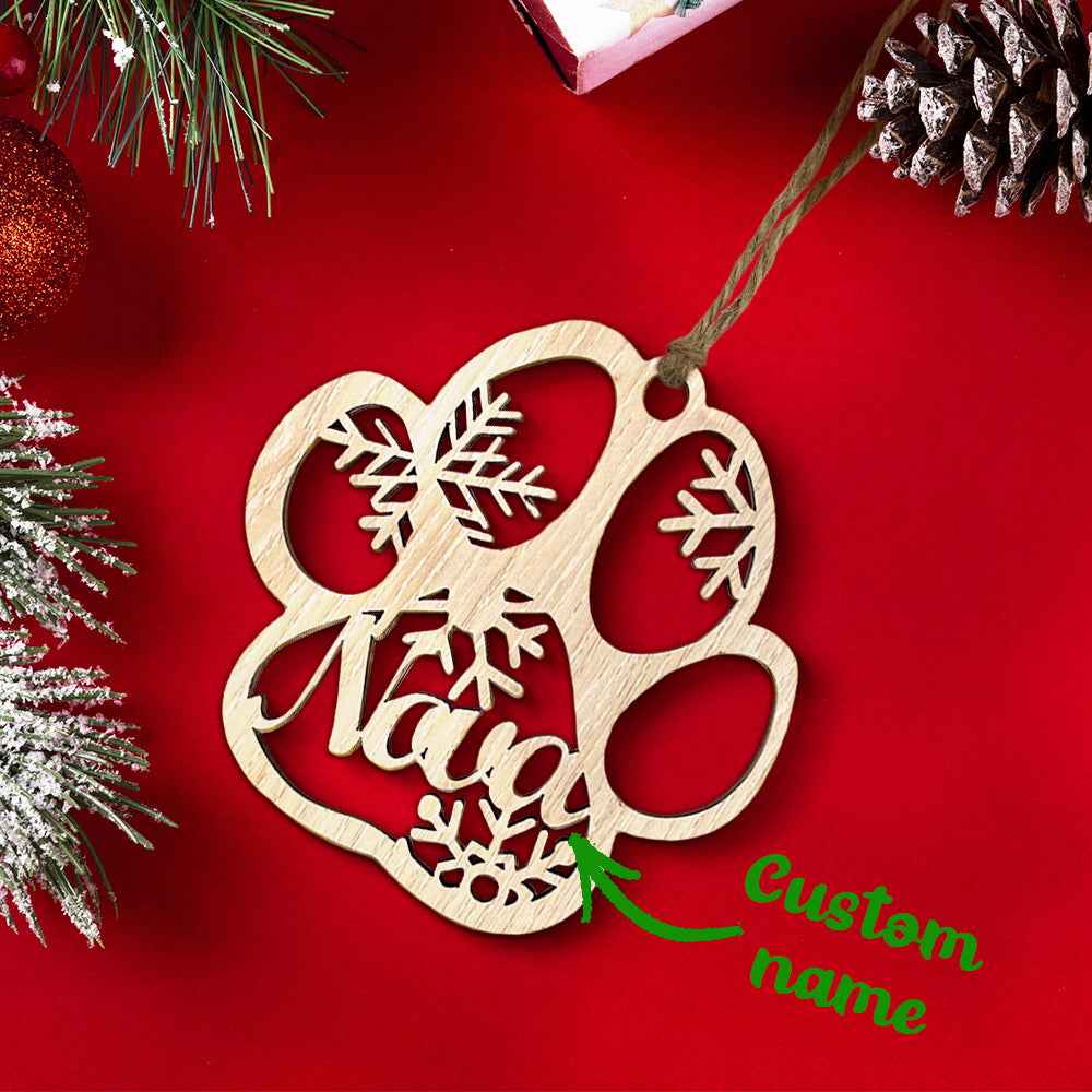Personalized Wood Pet Paw Christmas Ornament