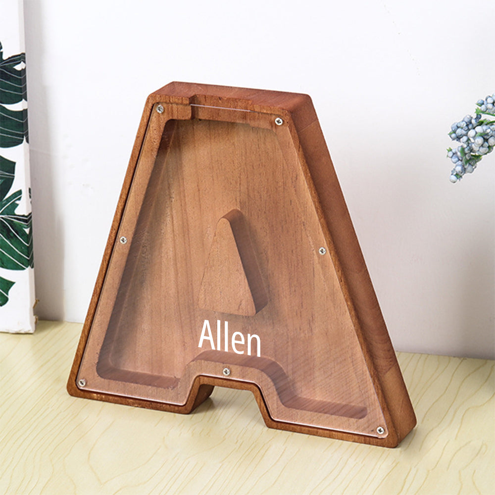 Personalised Wooden Name Letter Piggy Bank with Engraving - Kids Money Box Christmas Gift