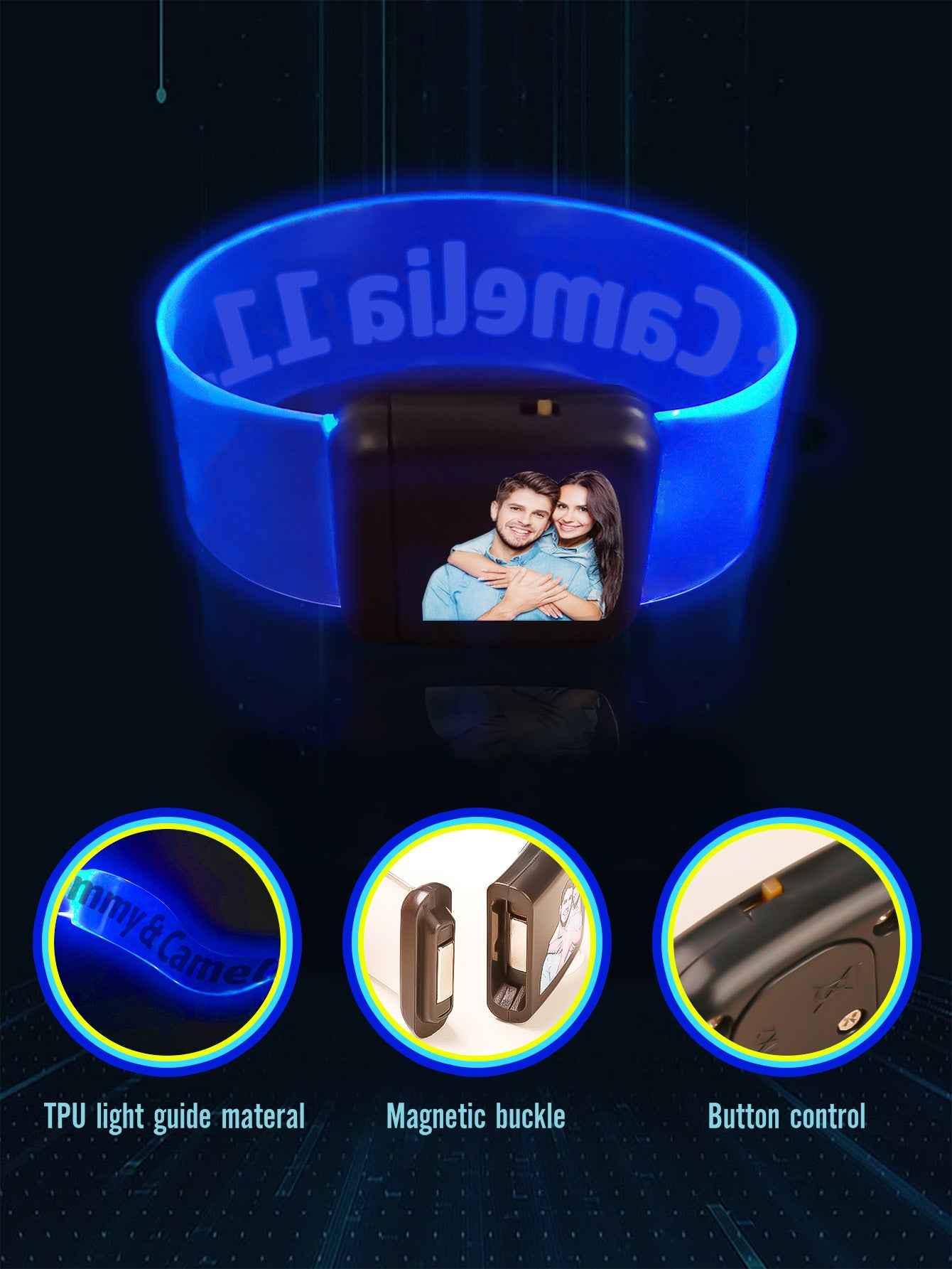 Personalized Photo & Text Glow Bracelets with Photo LED Bracelets Party Supplies for Wedding Birthdays Concerts