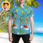 Custom photo Hawaiian shirt front view — personalised surfing beach shirt, short-sleeve button-front design with vivid heat-transfer print for summer holiday and parties