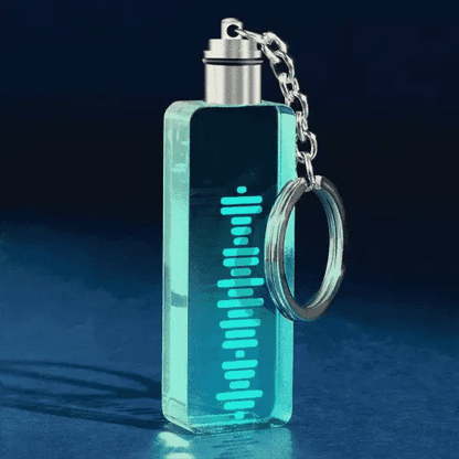 Anniversary personalised music code keychain — shiny acrylic rectangular keyring with scannable music code and custom song engraving, ideal anniversary gift