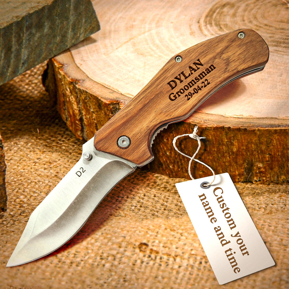Personalised Engraved Stainless Steel Folding Pocket Knife - Unique Groomsmen Gifts